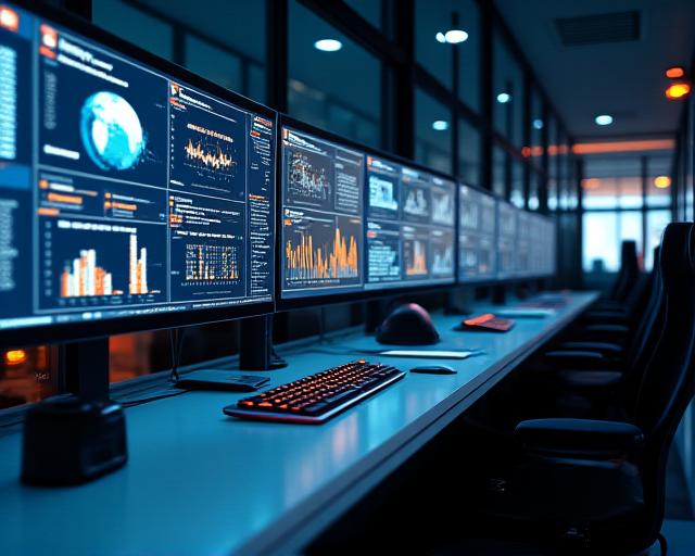 Data analysts reviewing complex performance graphs on a high-tech screen